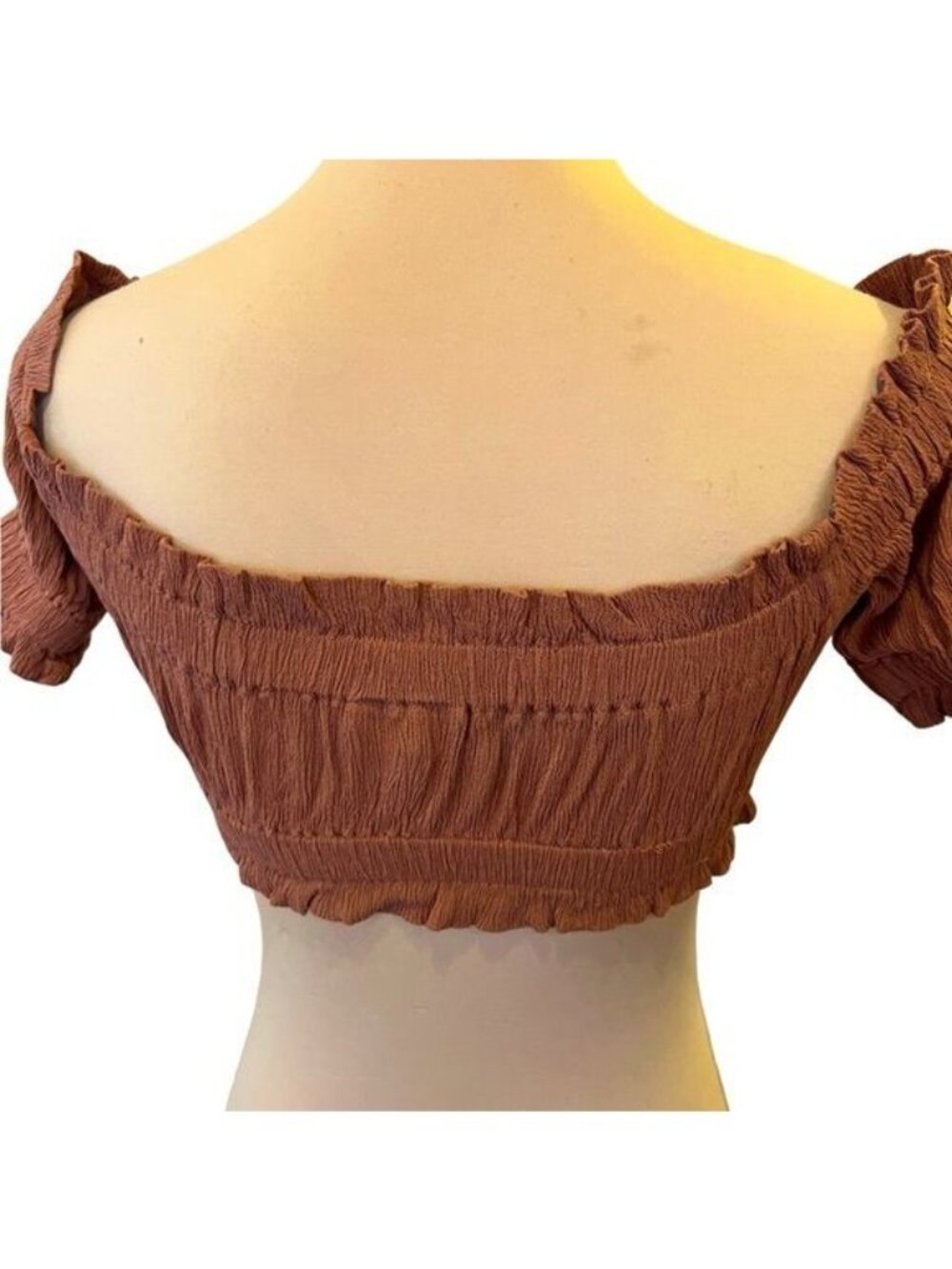 Mable cropped top gauze like rayon brown Size Small Off the Shoulder - Picture 2 of 9
